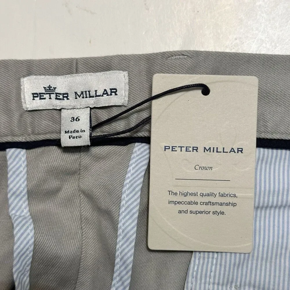 PETER MILLAR Pants Mens Size 36x36 Crown Pilot Flat Front MTN Gray Golf Trouser